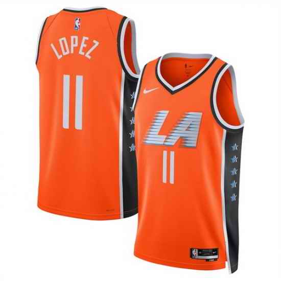 Men Los Angeles Clippers 11 Brook Lopez Orange 2025 26 City Edition Stitched Jersey