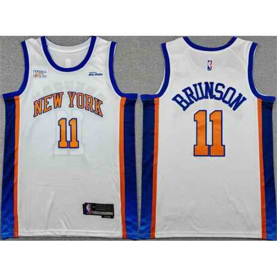 Men New Yok Knicks 11 Jalen Brunson White 2024 25 City Edition Stitched Basketball Jersey