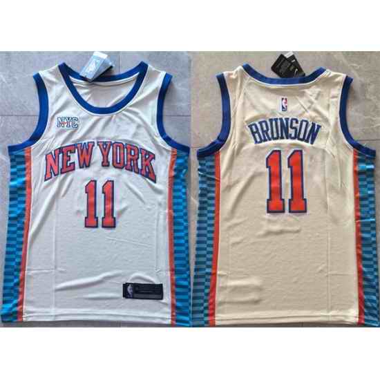 Men New Yok Knicks 11 Jalen Brunson Cream 2025 26 City Edition Stitched Basketball Jersey