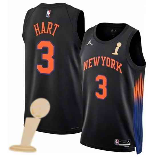 Men New Yok Knicks 3 Josh Hart Black 2026 Champions Patch City Edition Stitched Basketball Jersey