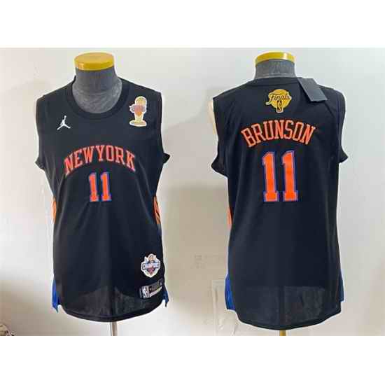 Men New Yok Knicks  11 Jalen Brunson Black 2026 Finals Champions Patch Statement Edition Stitched Jersey
