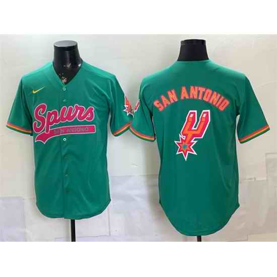 Men San Antonio Spurs Team Big Logo Teal Stitched Baseball Jersey