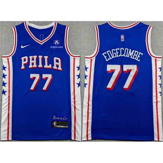 Men Philadelphia 76ers 77 V  J  Edgecombe Royal Icon Edition Stitched Jersey