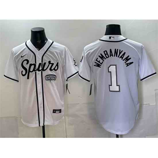 Men San Antonio Spurs  1 Victor Wembanyama White Stitched Baseball Jersey