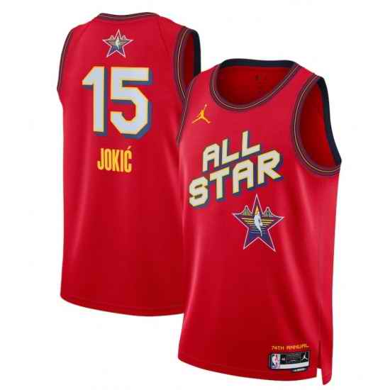 Men 2025 All Star 15 Nikola Jokic Red Stitched Basketball Jersey