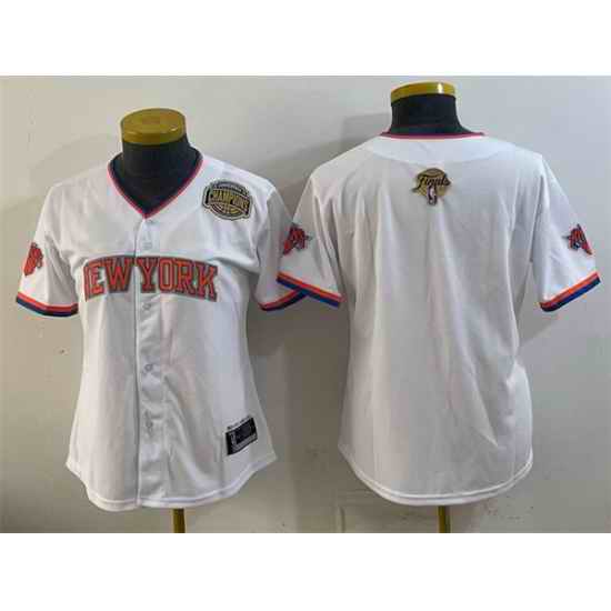 Women New York Knicks Blank White 2026 Finals Eastern Conference Champions Patch Stitched Baseball Jersey