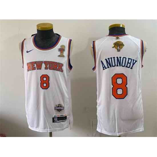Men New Yok Knicks  8 OG Anunoby White 2026 Finals Champions Patch Statement Edition Stitched Jersey