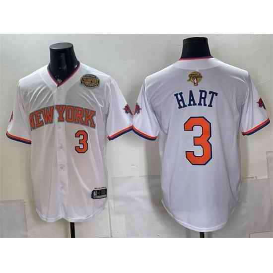 Men New York Knicks  3 Josh Hart White 2026 Finals Eastern Conference Champions Patch Stitched Baseball Jersey