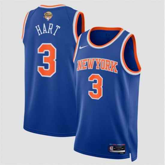 Men New Yok Knicks  3 Josh Hart Blue 2026 Finals Patch Icon Edition Stitched Basketball Jersey