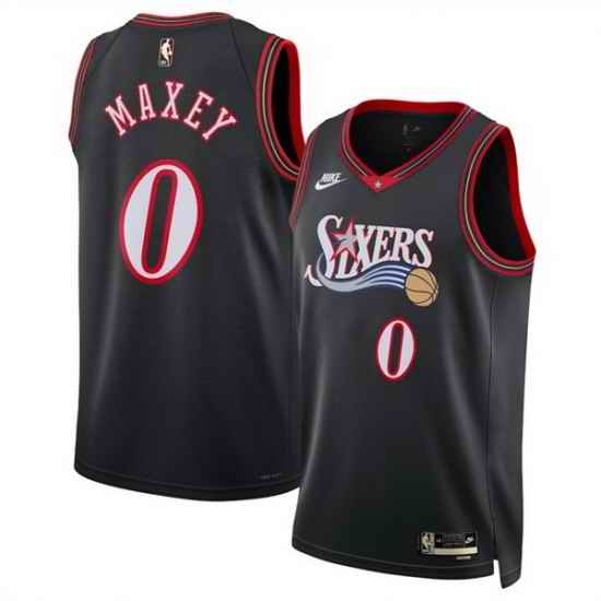 Men Philadelphia 76ers 0 Tyrese Maxey Black 2025 Classic Edition Stitched Jersey