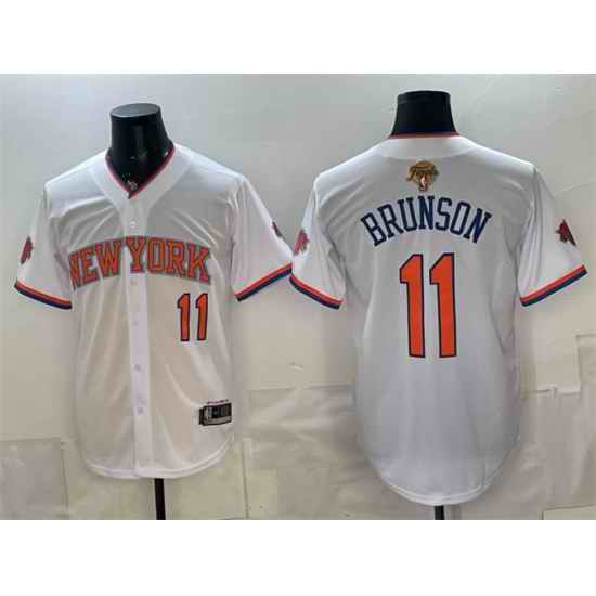 Men New Yok Knicks  11 Jalen Brunson White 2026 Finals Patch Stitched Baseball Jersey