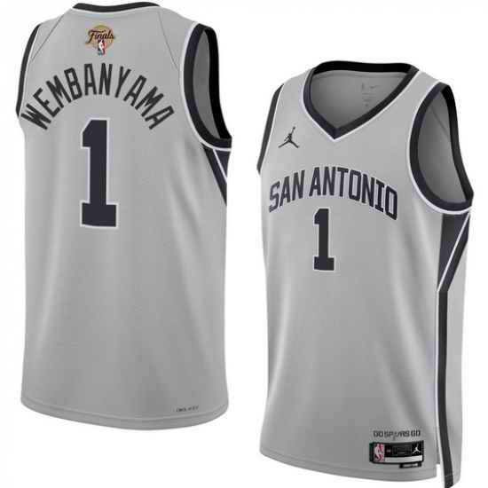 Men San Antonio Spurs  1 Victor Wembanyama Grey 2026 Finals Patch Stitched Basketball Jersey