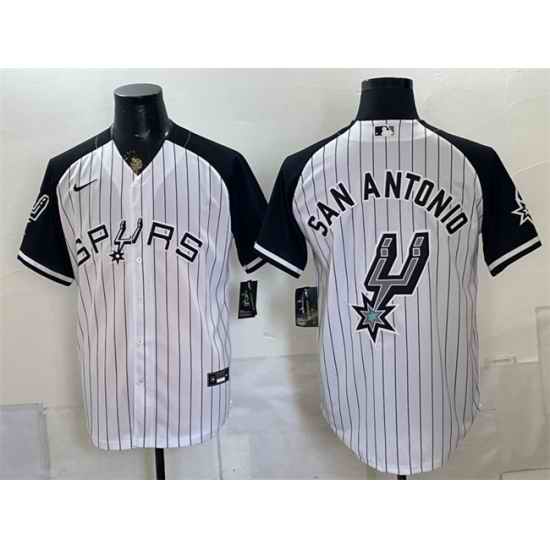 Men San Antonio Spurs Team Big Logo White Stitched Baseball Jerseys