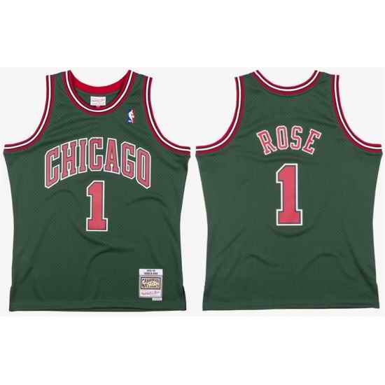 Men Chicago Bulls  1 Derrick Rose Green Stitched Basketball Jersey