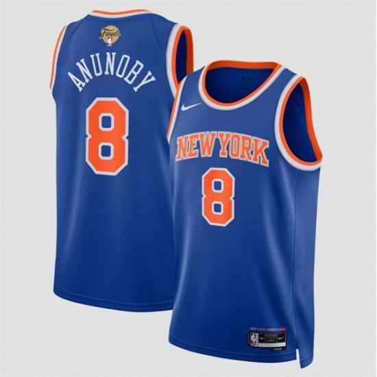 Men New Yok Knicks  8 OG Anunoby Blue 2026 Finals Patch Icon Edition Stitched Basketball Jersey