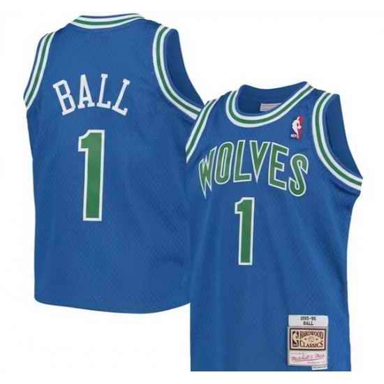 Men Minnesota Timberwolves  1 LaMelo Ball 2026 Blue Throwback Swingman Stitched Jersey