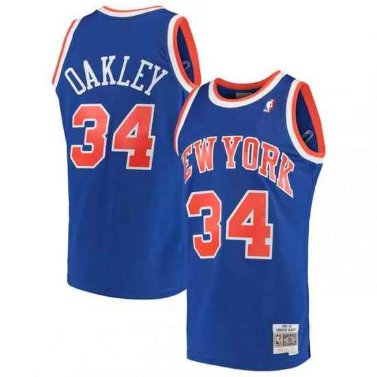 Men New Yok Knicks  34 Charles Oakley Blue Swingman Stitched Jersey