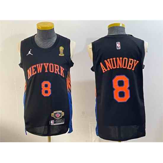 Men New Yok Knicks  8 OG Anunoby Black 2026 Finals Champions Patch Statement Edition Stitched Jersey