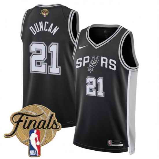 Men San Antonio Spurs  21 Tim Duncan Black 2026 Finals Patch Icon Edition Stitched Basketball Jersey
