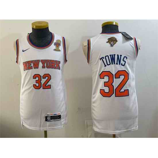 Men New Yok Knicks  32 Karl Anthony Towns White 2026 Finals Patch   Finals Champions Patch Stitched Jersey