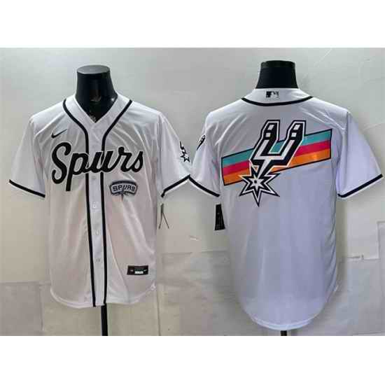 Men San Antonio Spurs Team Big Logo White Stitched Baseball Jersey