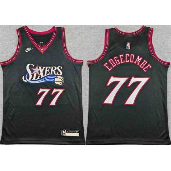 Youth Philadelphia 76ers 77 V  J  Edgecombe Black 2025 26 Classic Edition Stitched Jersey