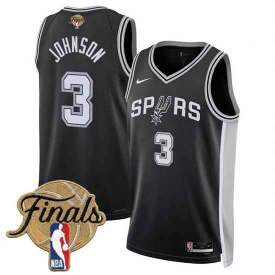 Men San Antonio Spurs  3 Keldon Johnson Black 2026 Finals Patch Icon Edition Stitched Basketball Jersey