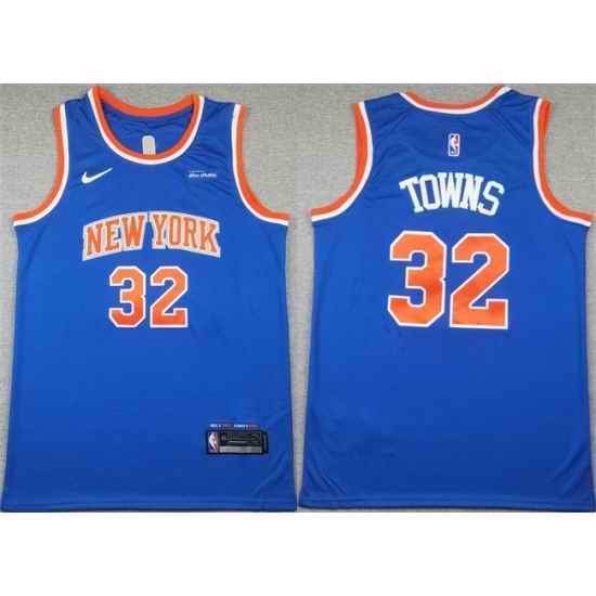 Men New Yok Knicks  32 Karl Anthony Towns Blue Icon Edition Edition Stitched Basketball Jersey