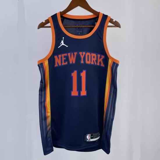Men New York Knicks Jalen Brunson Navy Blue City Edition Stitched Basketball Jersey