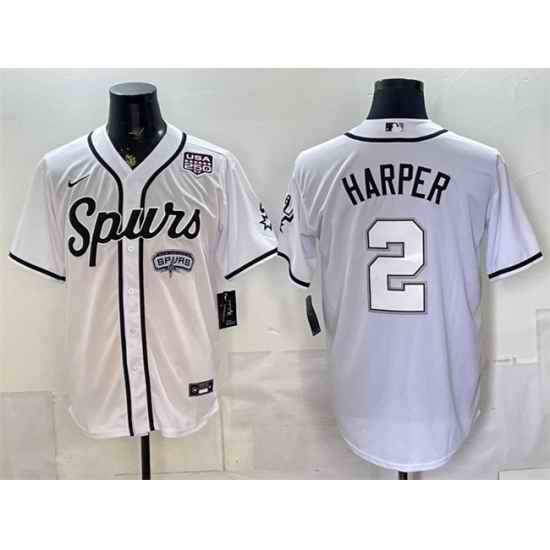 Men San Antonio Spurs  2 Dylan Harper White USA 250  Patch Stitched Baseball Jersey