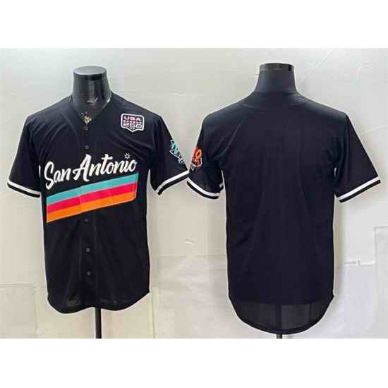 Men San Antonio Spurs Blank Black USA 250  Patch City Edition Stitched Baseball Jersey