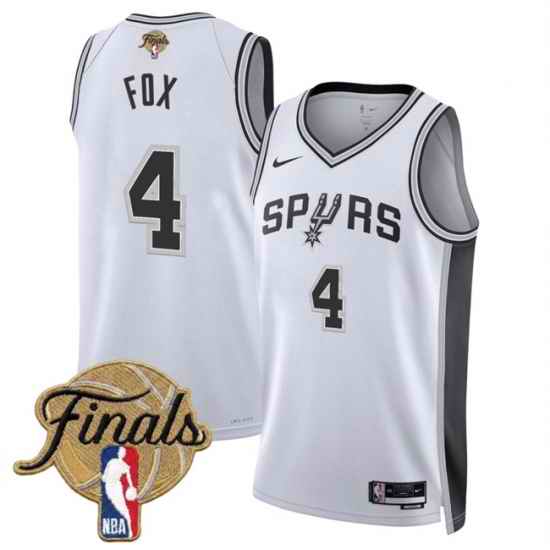 Men San Antonio Spurs  4 De Aaron Fox White 2026 Finals Patch Association Edition Stitched Basketball Jersey