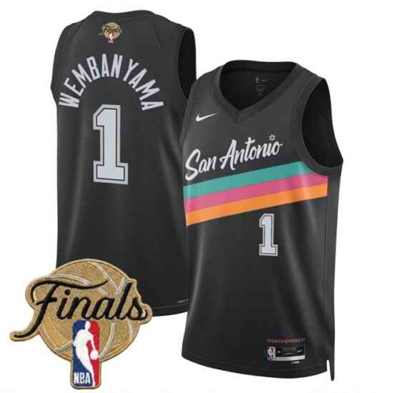 Men San Antonio Spurs  1 Victor Wembanyama Black 2026 Finals Patch City Edition Stitched Basketball Jersey