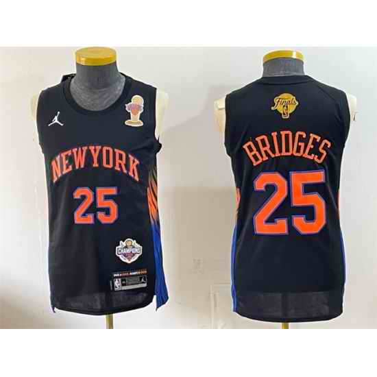Men New Yok Knicks  25 Mikal Bridges Black 2026 Finals Champions Patch Statement Edition Stitched Jersey