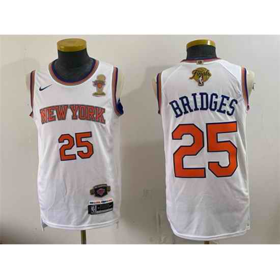Men New Yok Knicks  25 Mikal Bridges White 2026 Finals Champions Patch Statement Edition Stitched Jersey