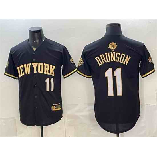 Men New Yok Knicks  11 Jalen Brunson Black Gold 2026 Finals Patch Stitched Baseball Jersey