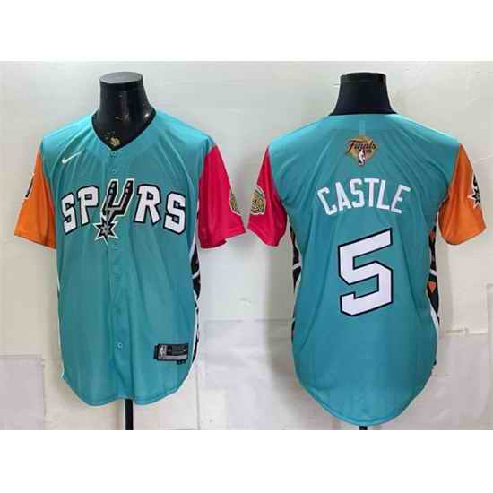 Men San Antonio Spurs  5 Stephon Castle Teal 2026 Finals Patch Stitched Baseball Jersey