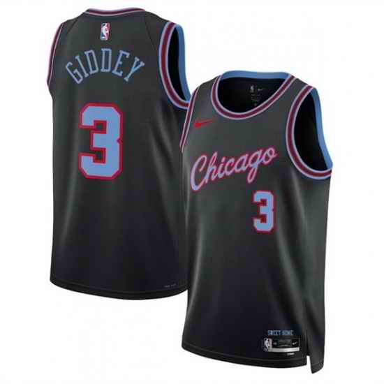 Men Chicago Bulls 3 Josh Giddey Black 2025 26 City Edition Stitched Basketball Jersey