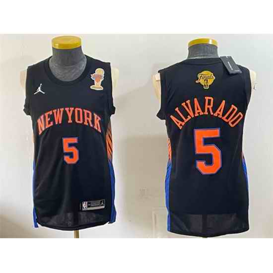 Men New Yok Knicks  5 Jose Alvarado Black 2026 Finals Champions Patch Statement Edition Stitched Jersey