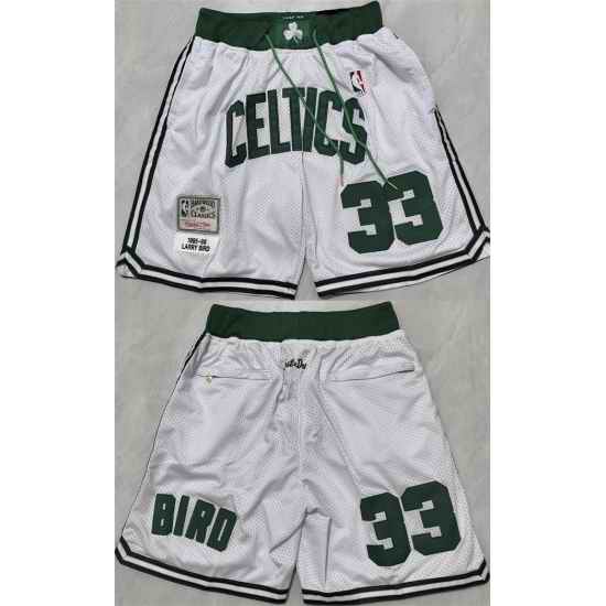Men Boston Celtics 33 Larry Bird White Shorts