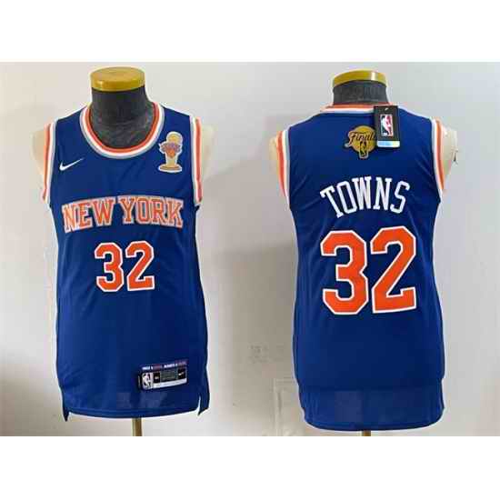 Men New Yok Knicks  32 Karl Anthony Towns Blue 2026 Finals Patch   Finals Champions Patch Stitched Jersey