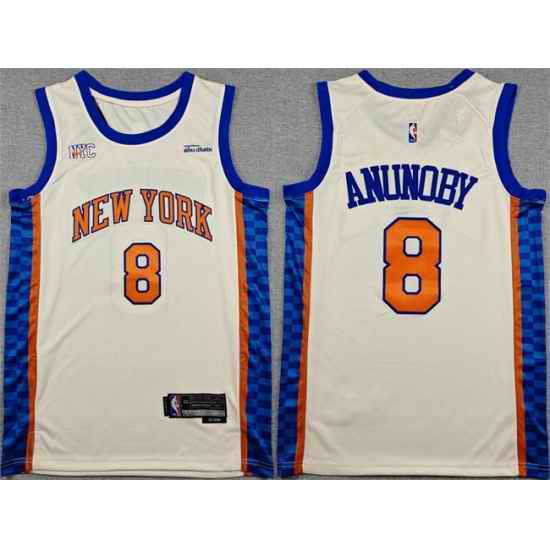 Men New Yok Knicks  8 OG Anunoby Cream 2024 25 City Edition Stitched Basketball Jersey