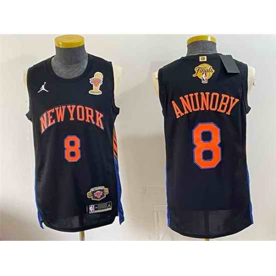 Men New Yok Knicks  8 OG Anunoby Black 2026 Finals Champions Patch Statement Edition Stitched Jersey