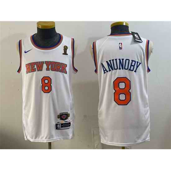 Men New Yok Knicks  8 OG Anunoby White 2026 Finals Champions Patch Stitched Jerseys