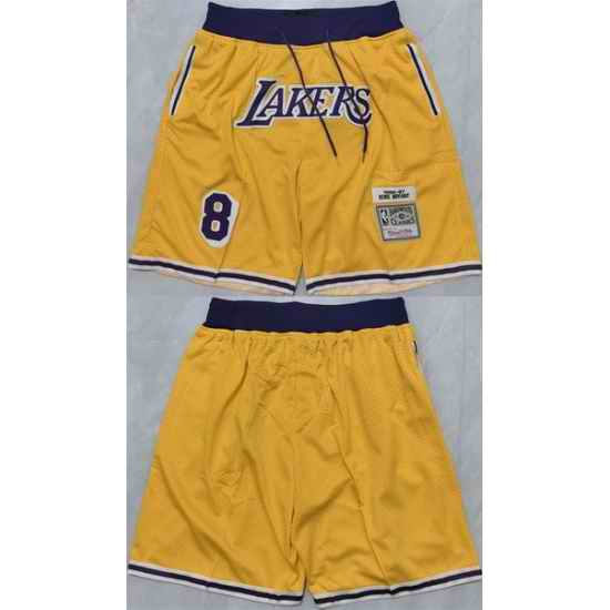 Men Los Angeles Lakers 8 Kobe Bryant Yellow 2025 Shorts