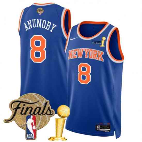 Men New Yok Knicks  8 OG Anunoby Blue 2026 Finals Patch And Finals Champions Patch Icon Edition Stitched Basketball Jersey