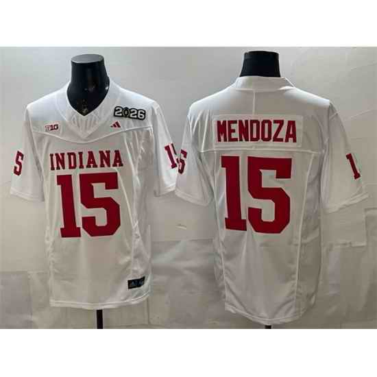 Men Indiana Hoosiers  15 Fernando Mendoza White F U S E  2026 Patch Stitched Football Jersey