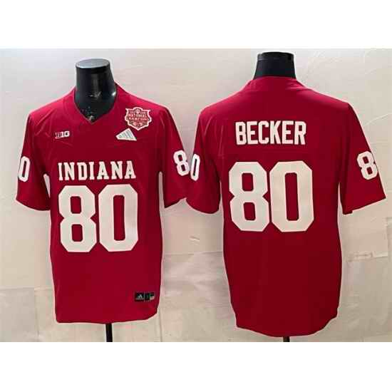 Men Indiana Hoosiers  80 Charlie Becker Red F U S E  2025 National Champions Patch Stitched Football Jersey