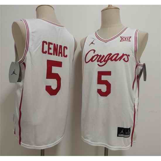 Men Houston Cougars  5 Chris Cenac Jr  White Stitched Football Jersey