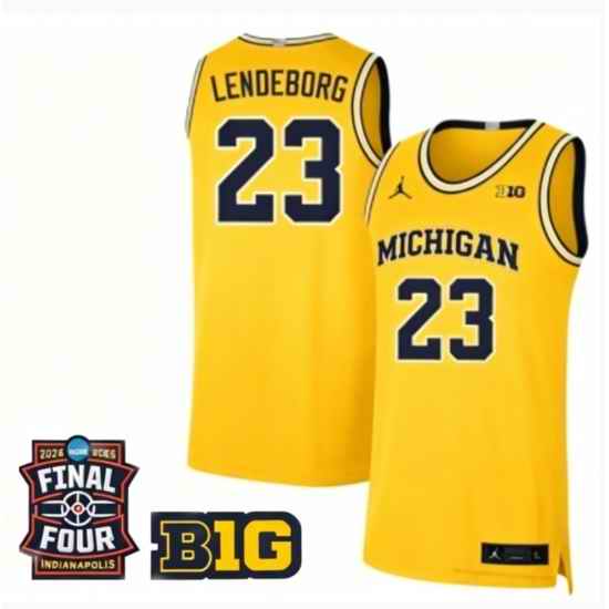 Men Michigan Wolverines Yaxel Lendeborg #23 Jordan Stitched Yellow Final FOUR Patch Jersey